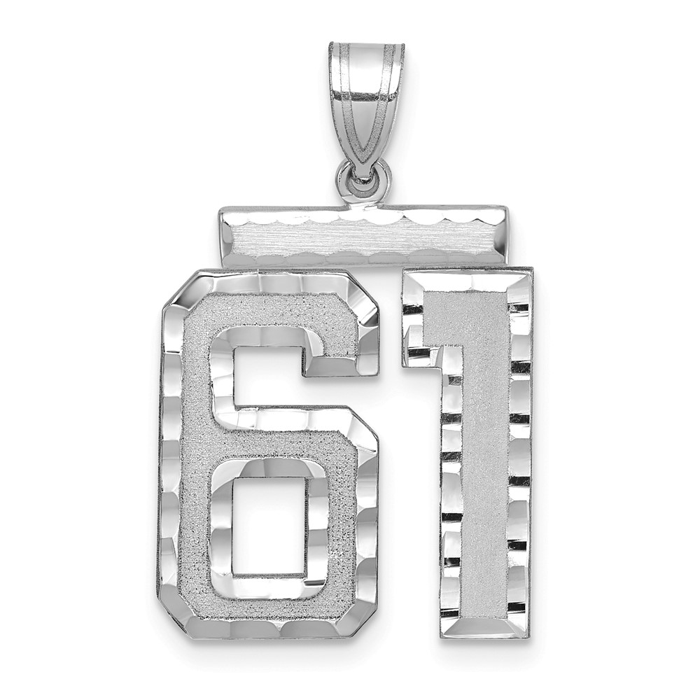 14K White Gold Large Brushed Diamond-cut Number 61 Charm