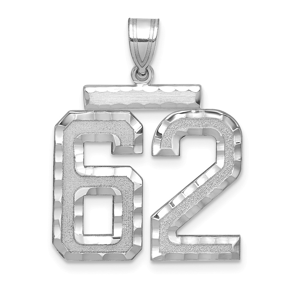 14K White Gold Large Brushed Diamond-cut Number 62 Charm