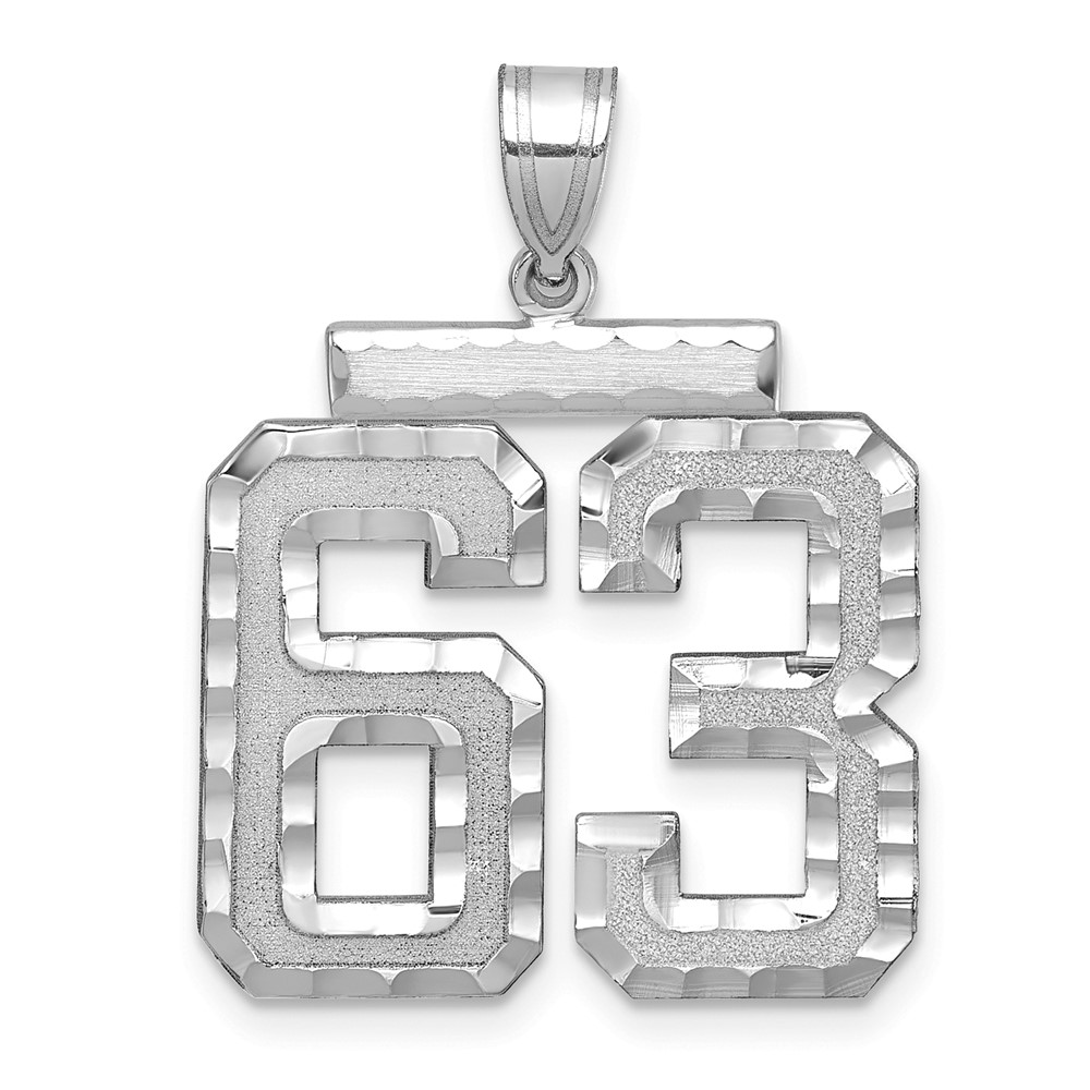 14K White Gold Large Brushed Diamond-cut Number 63 Charm