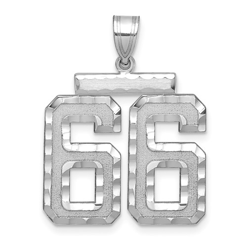 14K White Gold Large Brushed Diamond-cut Number 66 Charm