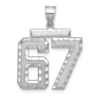 14K White Gold Large Brushed Diamond-cut Number 67 Charm view 1