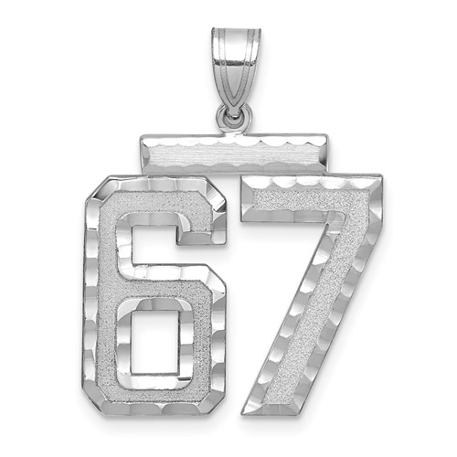14K White Gold Large Brushed Diamond-cut Number 67 Charm