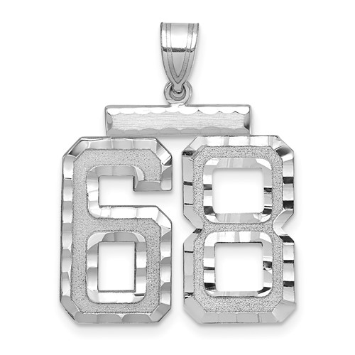 14K White Gold Large Brushed Diamond-cut Number 68 Charm