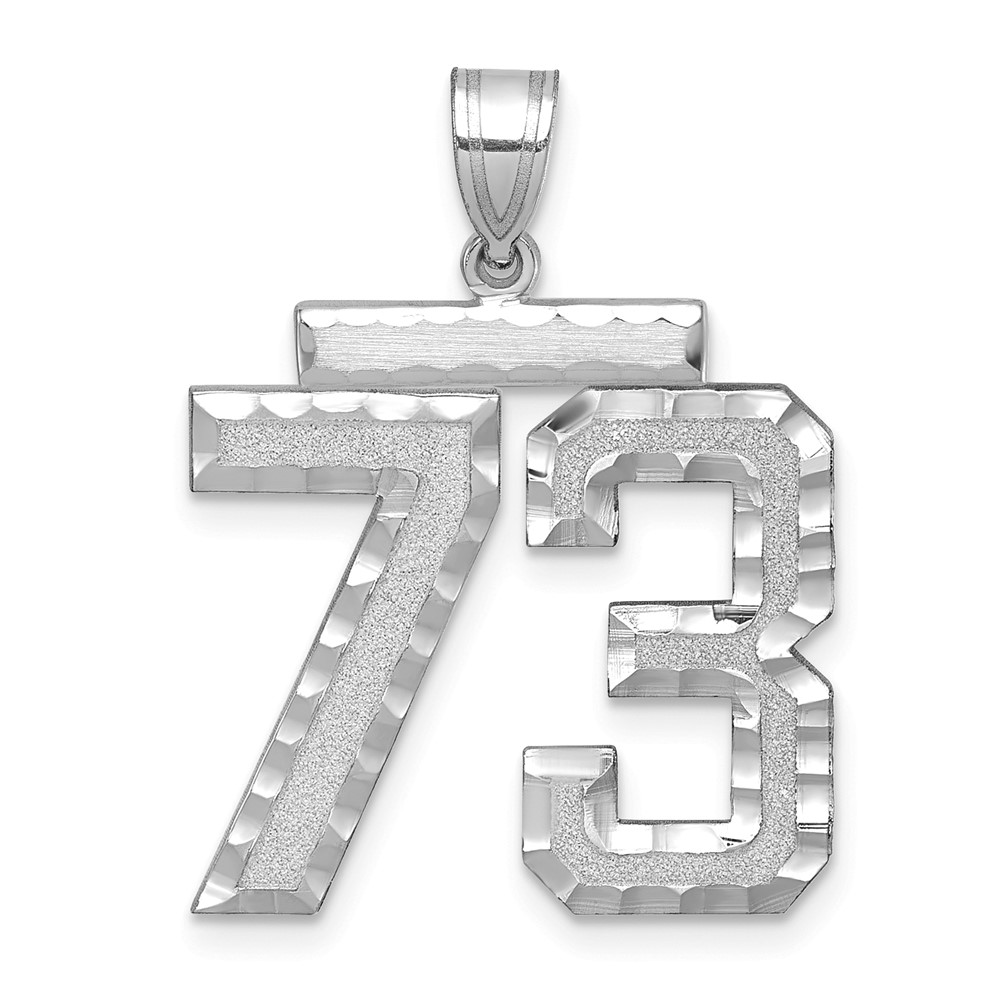 14K White Gold Large Brushed Diamond-cut Number 73 Charm