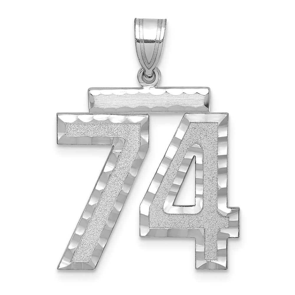 14K White Gold Large Brushed Diamond-cut Number 74 Charm