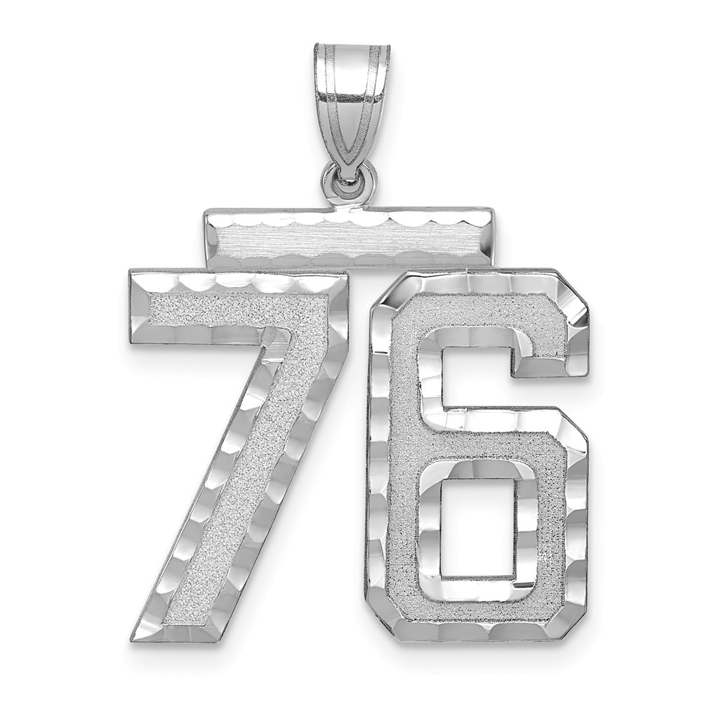 14K White Gold Large Brushed Diamond-cut Number 76 Charm