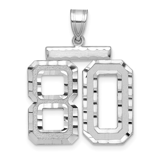 14K White Gold Large Brushed Diamond-cut Number 80 Charm