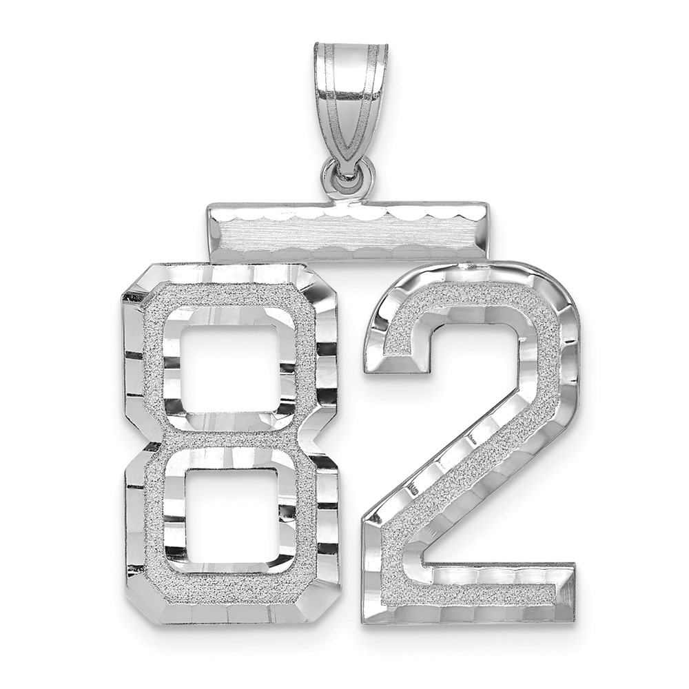 14K White Gold Large Brushed Diamond-cut Number 82 Charm