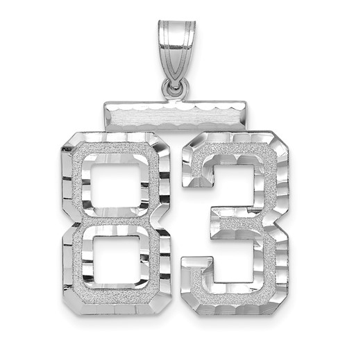 14K White Gold Large Brushed Diamond-cut Number 83 Charm