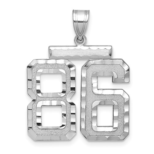 14K White Gold Large Brushed Diamond-cut Number 86 Charm