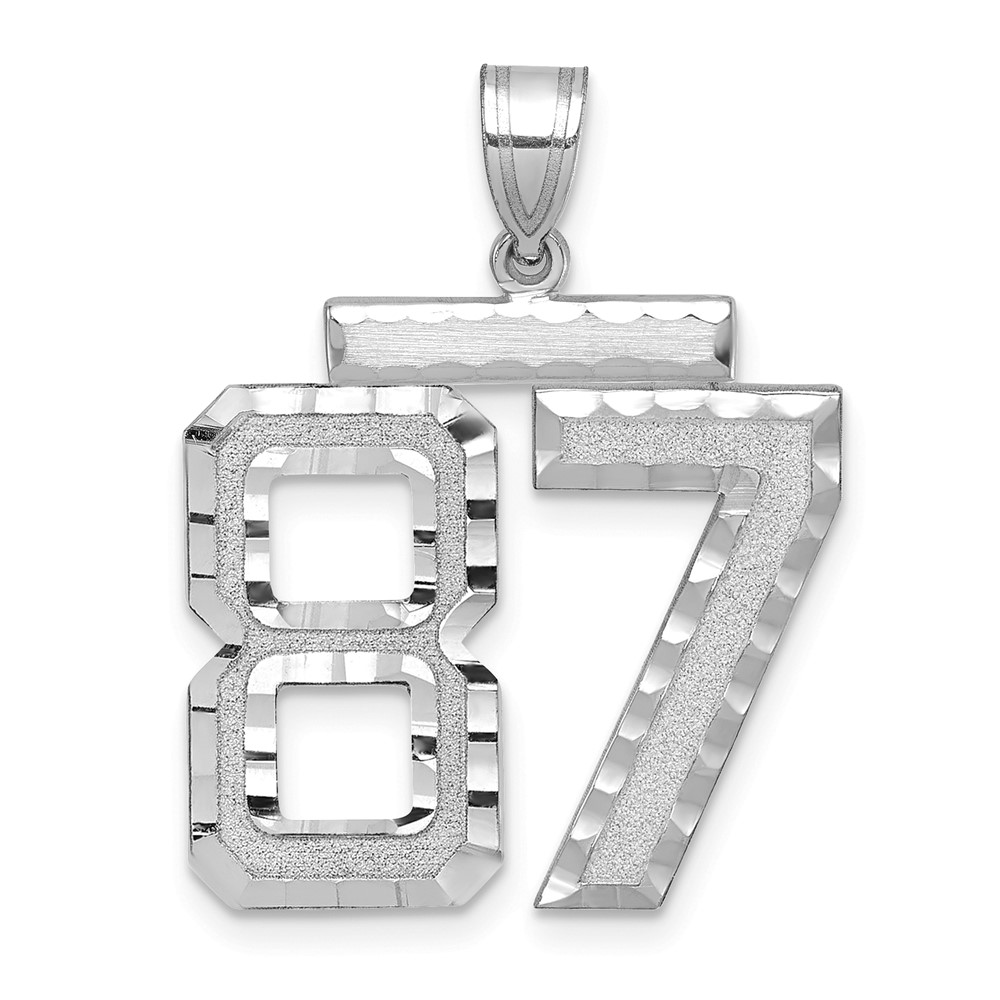 14K White Gold Large Brushed Diamond-cut Number 87 Charm