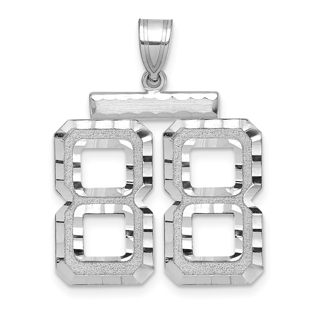 14K White Gold Large Brushed Diamond-cut Number 88 Charm