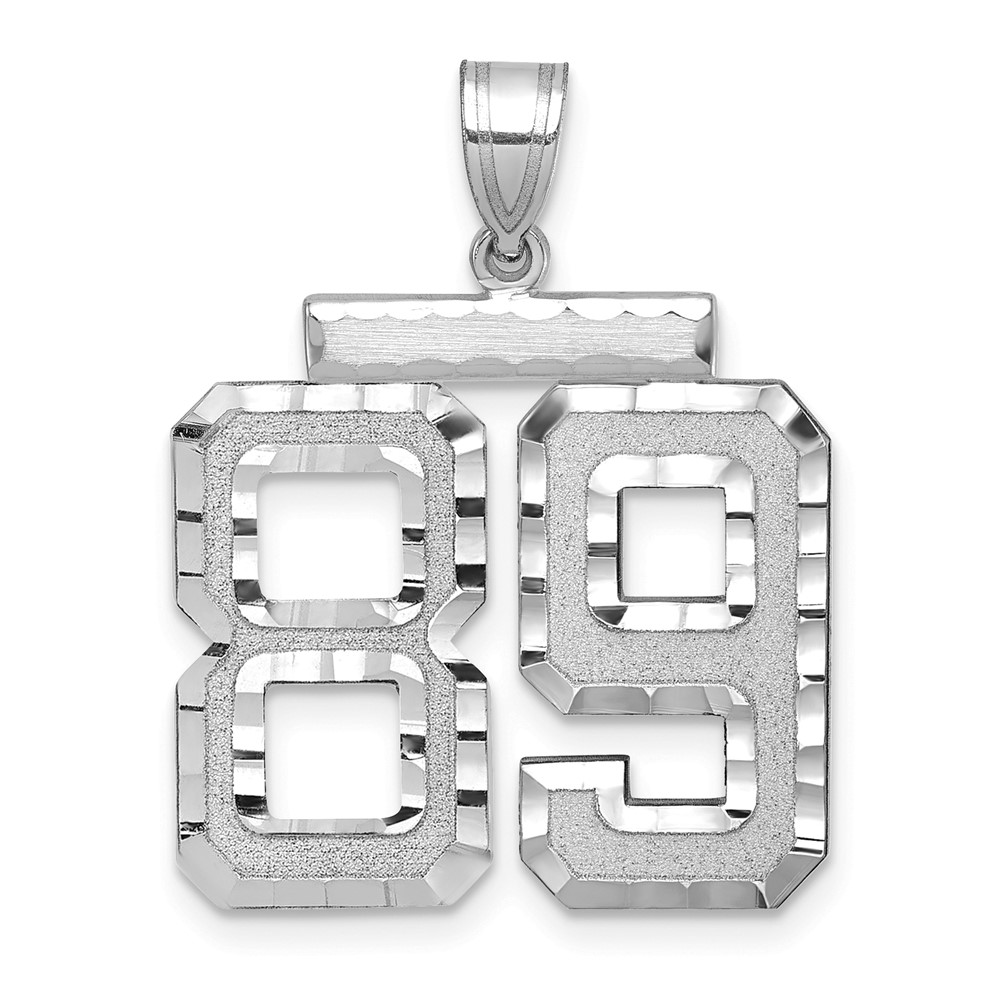 14K White Gold Large Brushed Diamond-cut Number 89 Charm