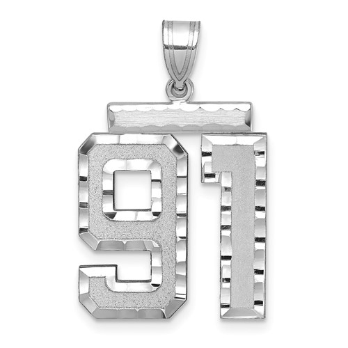 14K White Gold Large Brushed Diamond-cut Number 91 Charm