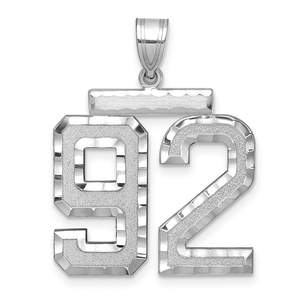 14K White Gold Large Brushed Diamond-cut Number 92 Charm