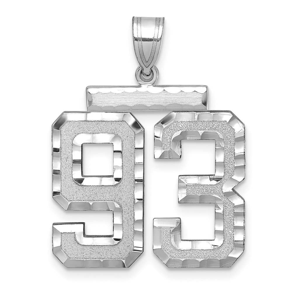 14K White Gold Large Brushed Diamond-cut Number 93 Charm