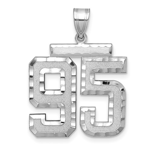 14K White Gold Large Brushed Diamond-cut Number 95 Charm
