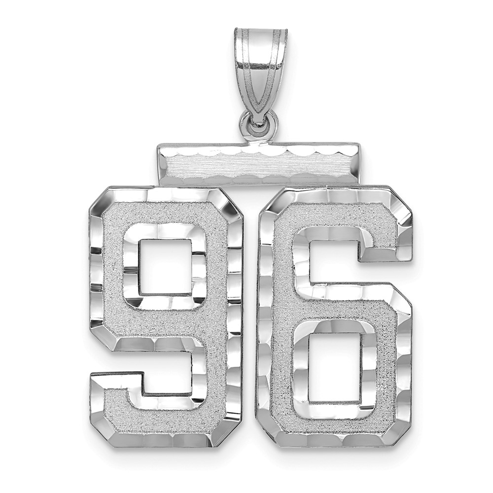 14K White Gold Large Brushed Diamond-cut Number 96 Charm
