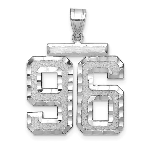 14K White Gold Large Brushed Diamond-cut Number 96 Charm