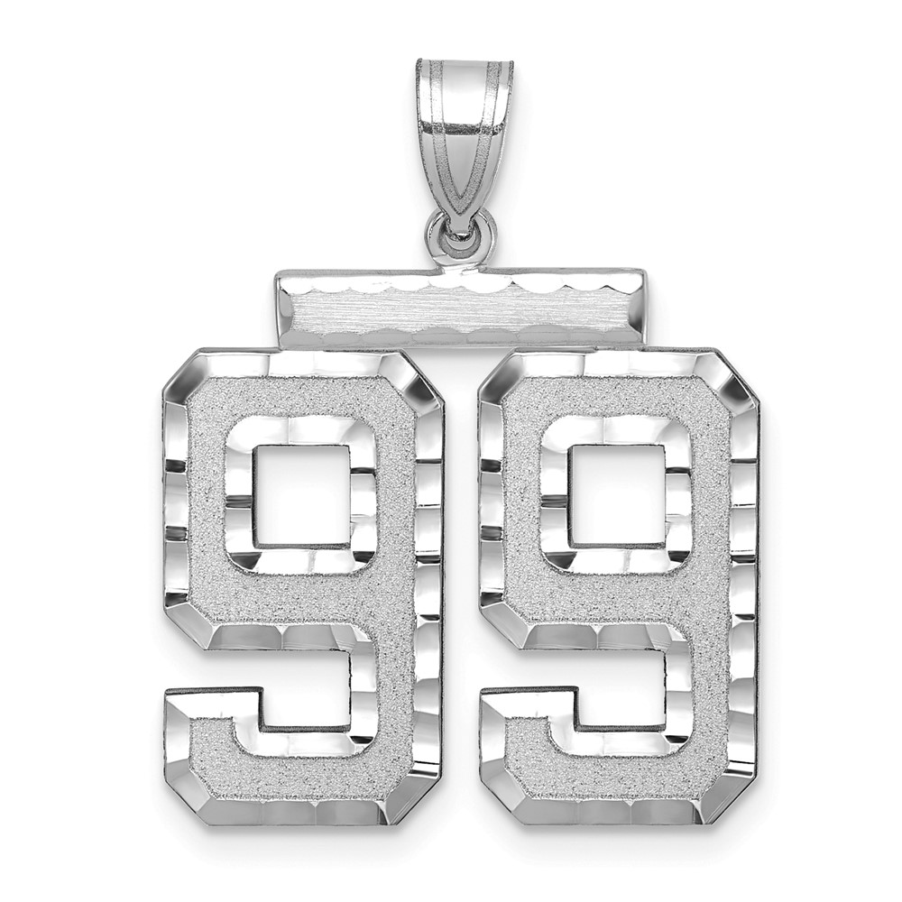 14K White Gold Large Brushed Diamond-cut Number 99 Charm