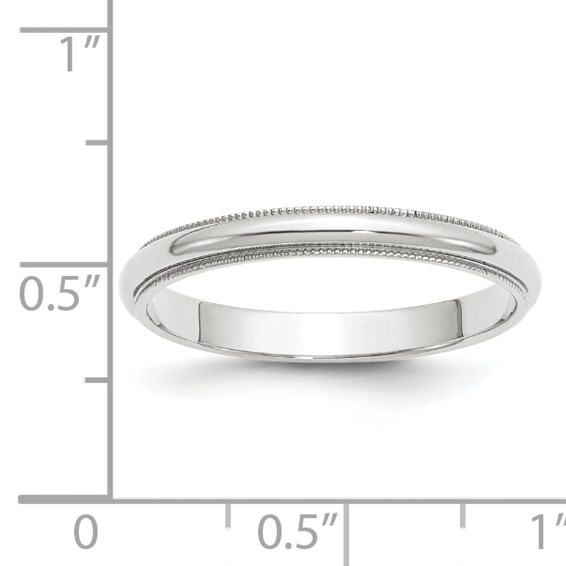14k White Gold 3mm Milgrain Half Round Wedding Band Size 10