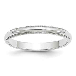 14k White Gold 3mm Milgrain Half Round Wedding Band Size 10
