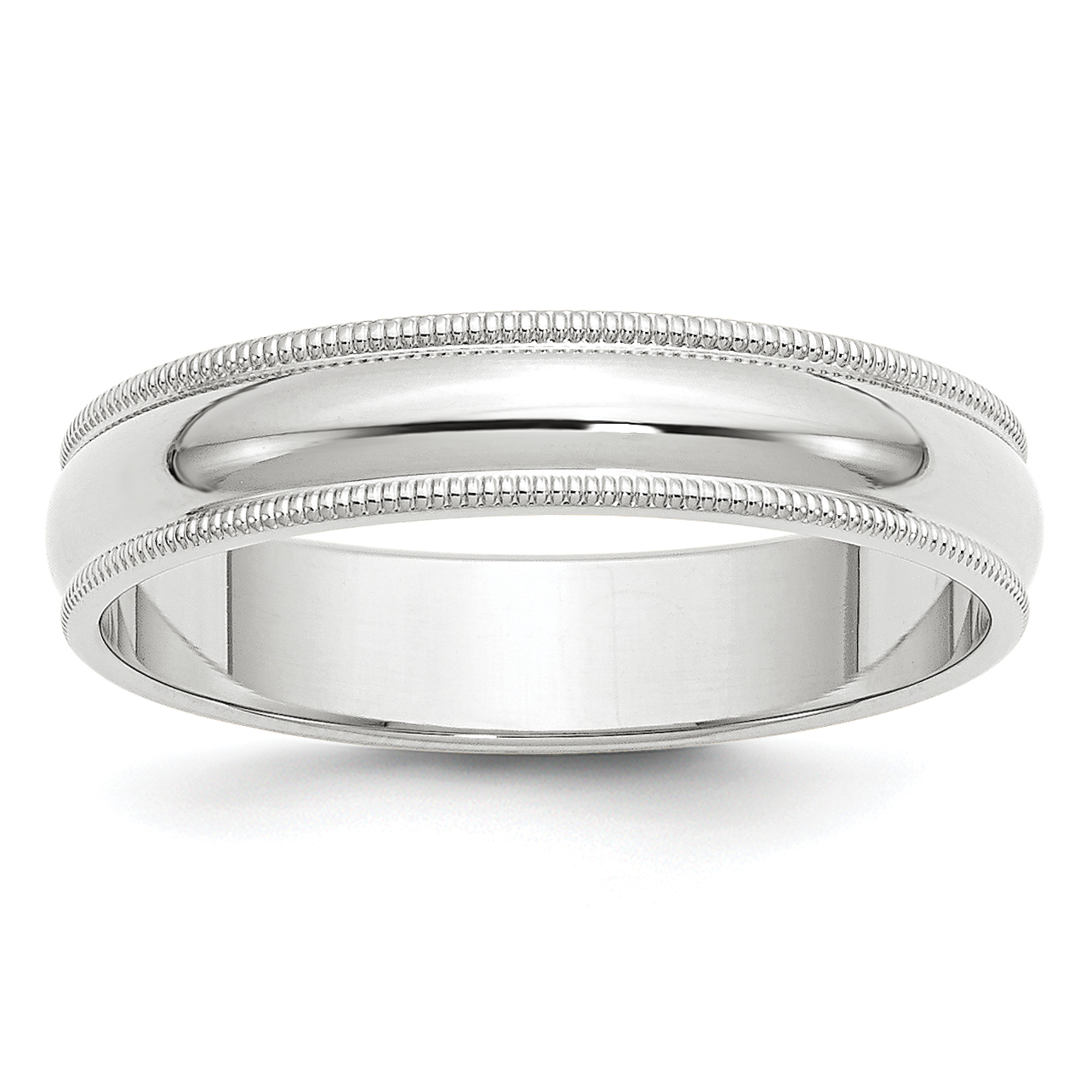14k White Gold 5mm Milgrain Half Round Wedding Band Size 10 (WM050-10)