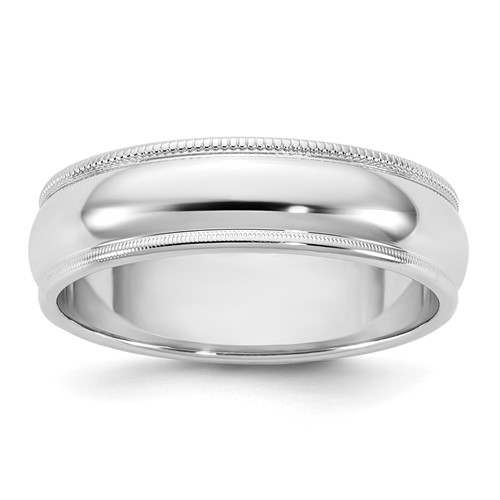 14K 5.5mm White Gold Milgrain Half Round Band, Size 5