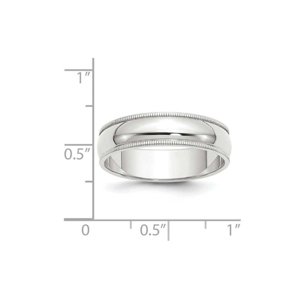 14k White Gold 6mm Milgrain Half Round Wedding Band Size 8 (WM060-8)