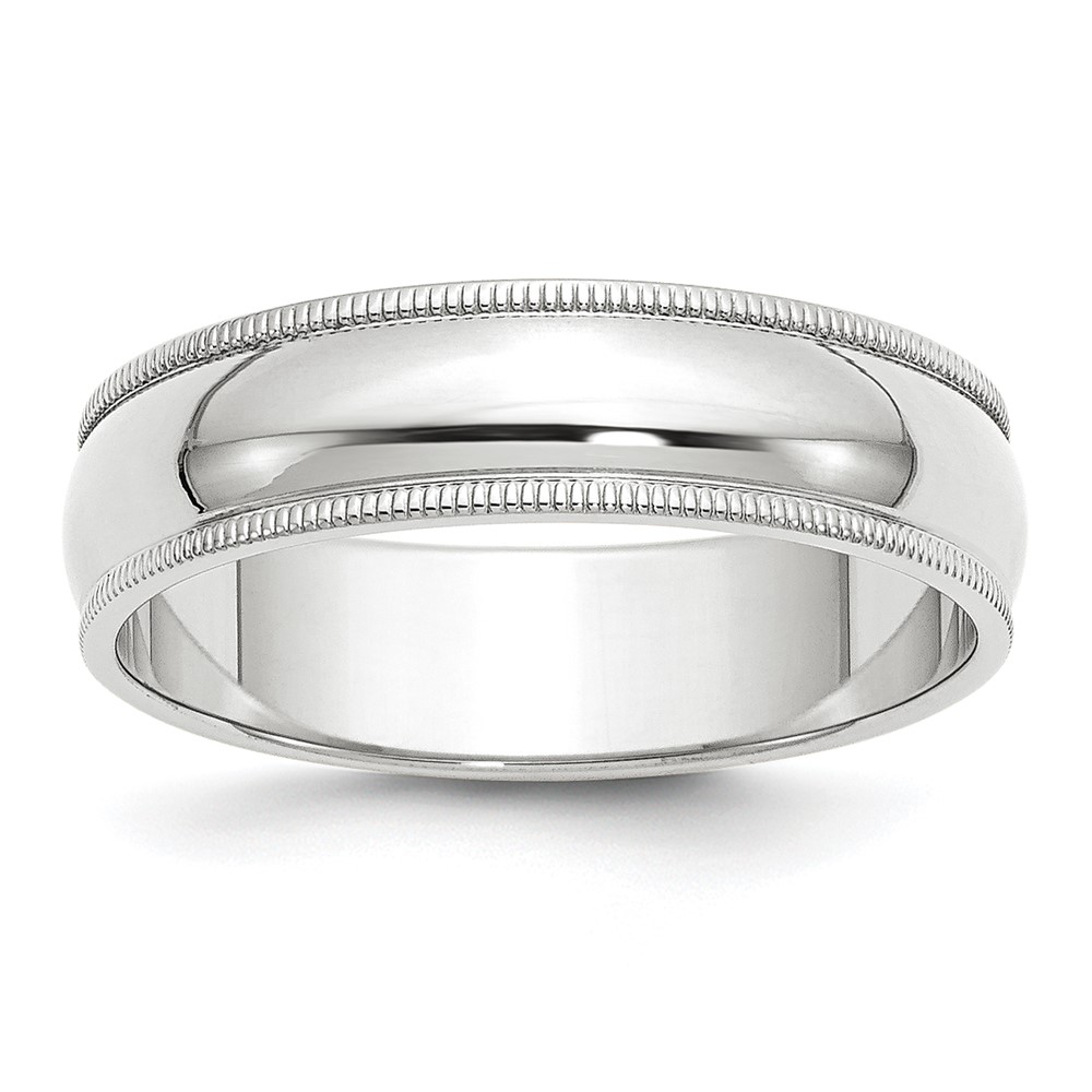 10k White Gold 6mm Milgrain Half Round Wedding Band Size 11 (1WM060-11)