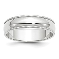 14K White Gold 6mm Milgrain Half Round Wedding Band - Size 5 view 1