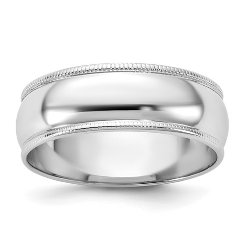 14K 6.5mm White Gold Milgrain Half Round Band, Size 6