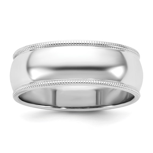 14K 7mm White Gold Milgrain Half Round Band, Size 5
