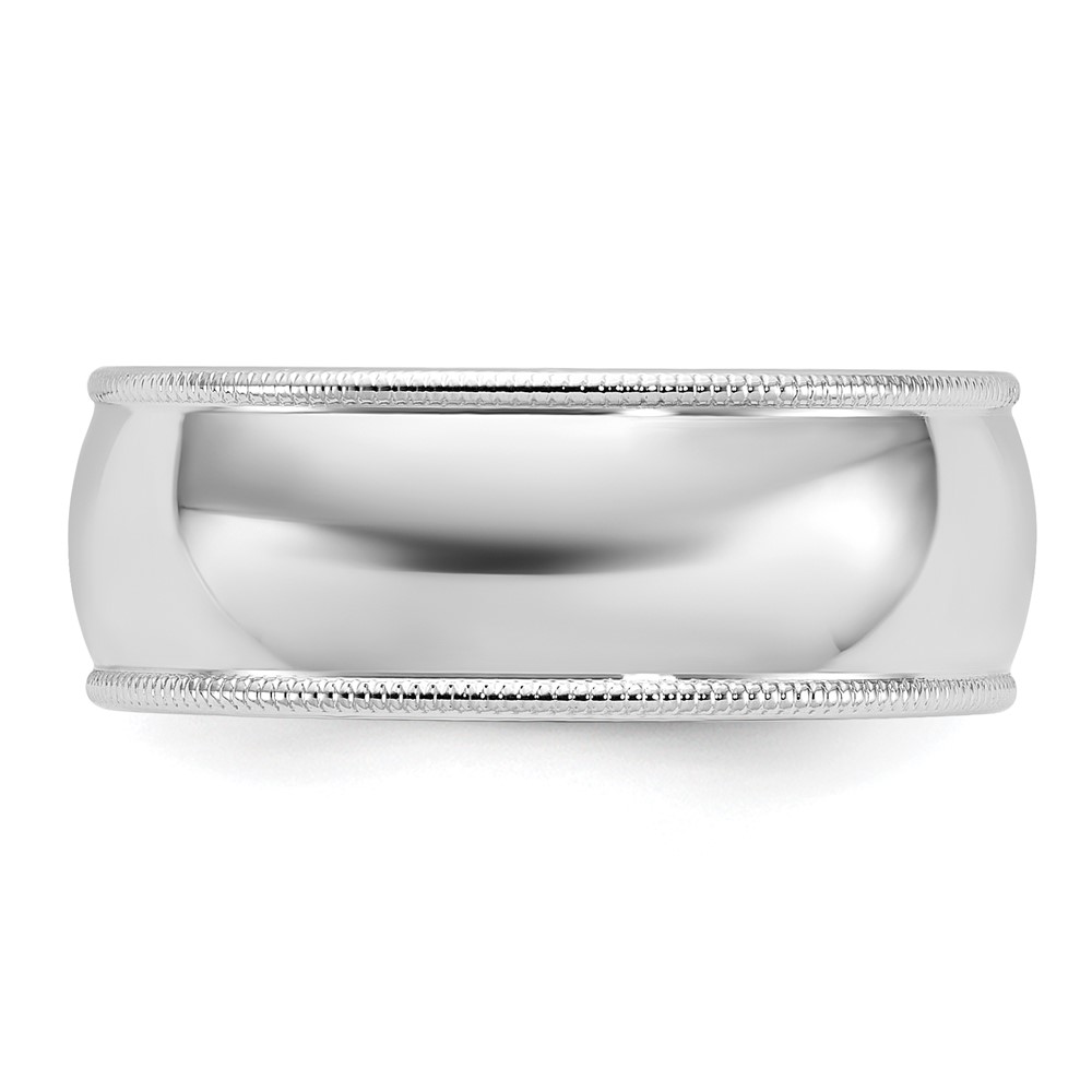 10k White Gold 8mm Milgrain Half Round Wedding Band Size 11 (1WM080-11)