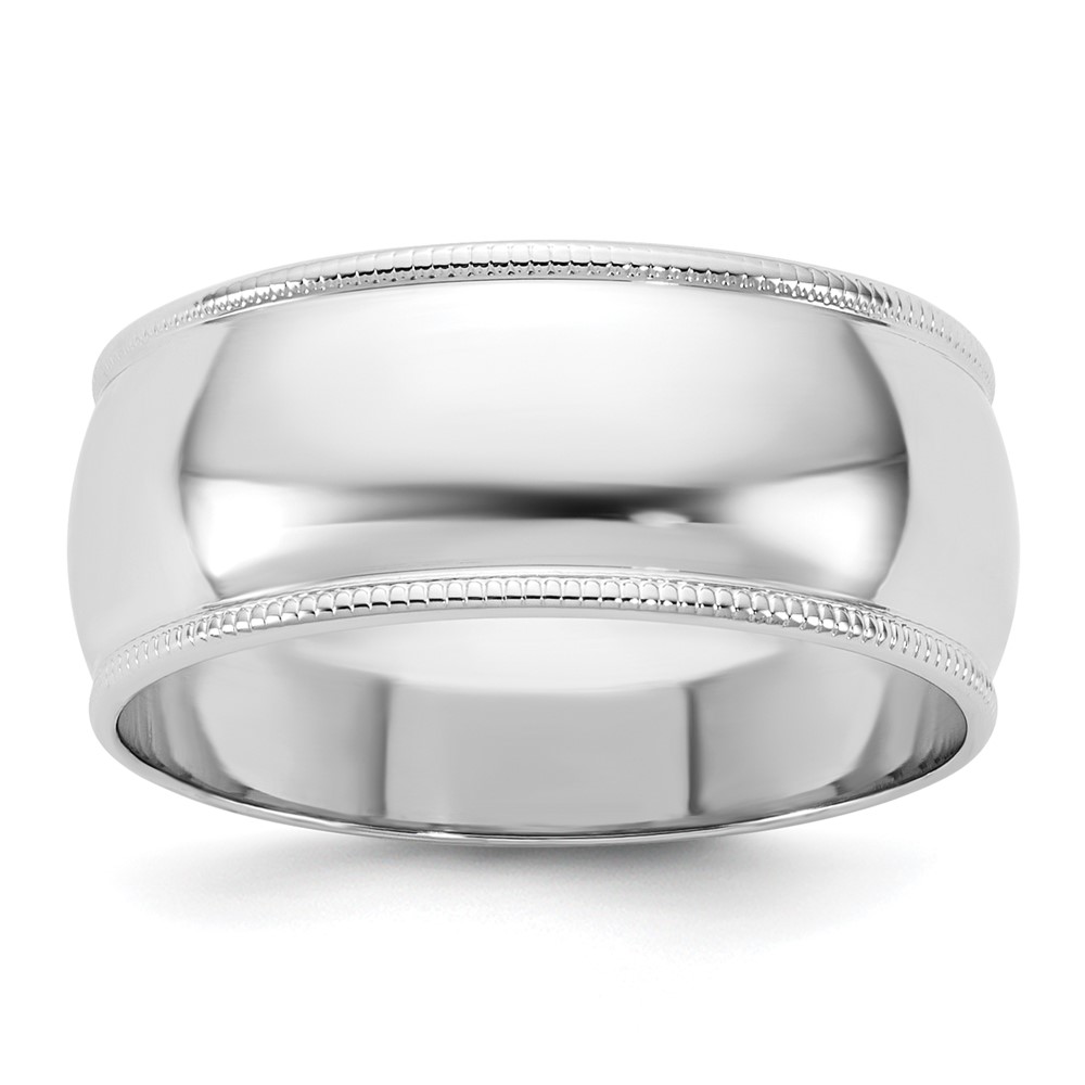 10k White Gold 8mm Milgrain Half Round Wedding Band Size 14 (1WM080-14)