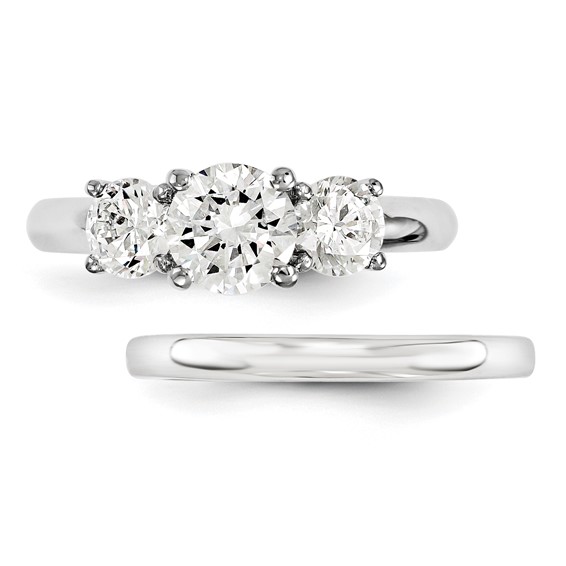 14k White Gold Round Moissanite 3 Stone Ring