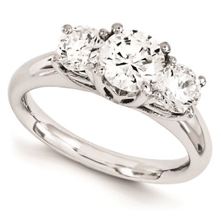 14k White Gold Round Forever Brilliant 3 Stone Ring