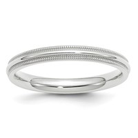 10K White Gold 3mm Milgrain Half Round Comfort Fit Wedding Band view 1