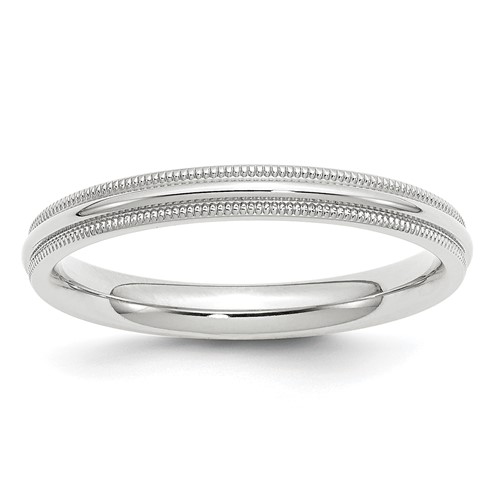 10K White Gold 3mm Milgrain Half Round Comfort Fit Wedding Band, Size 4