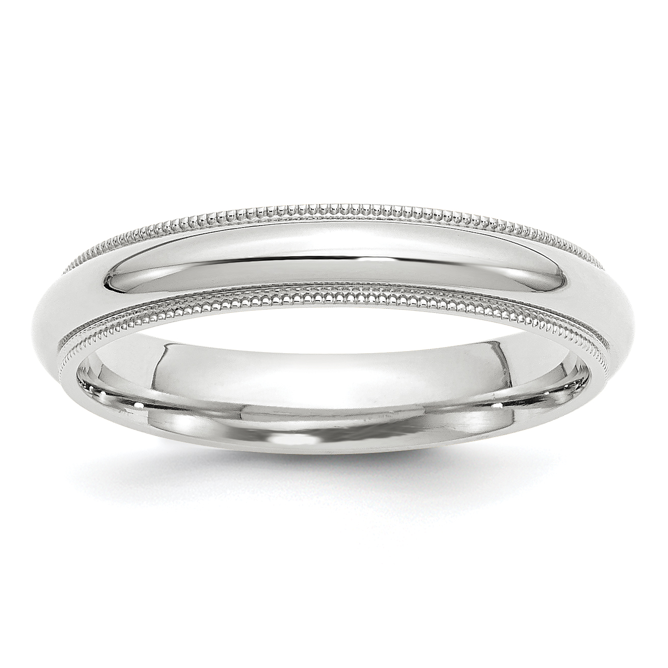 14k White Gold 4mm Milgrain Half Round Comfort Fit Wedding Band Size 8 (WMC040-8)
