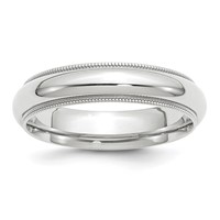 14K White Gold 5mm Milgrain Half Round Comfort Fit Wedding Band view 1