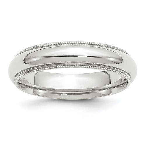 14K White Gold 5mm Milgrain Half Round Comfort Fit Wedding Band, Size 6