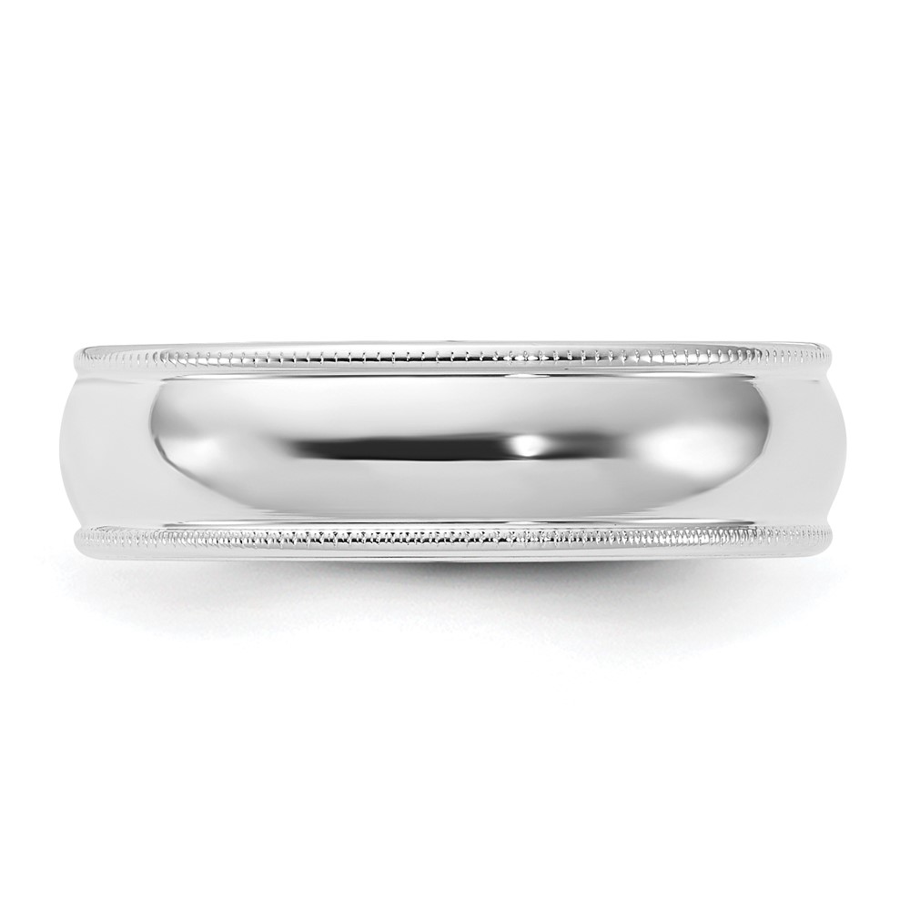 14k White Gold 6mm Milgrain Half Round Comfort Fit Wedding Band Size 10 (WMC060-10)
