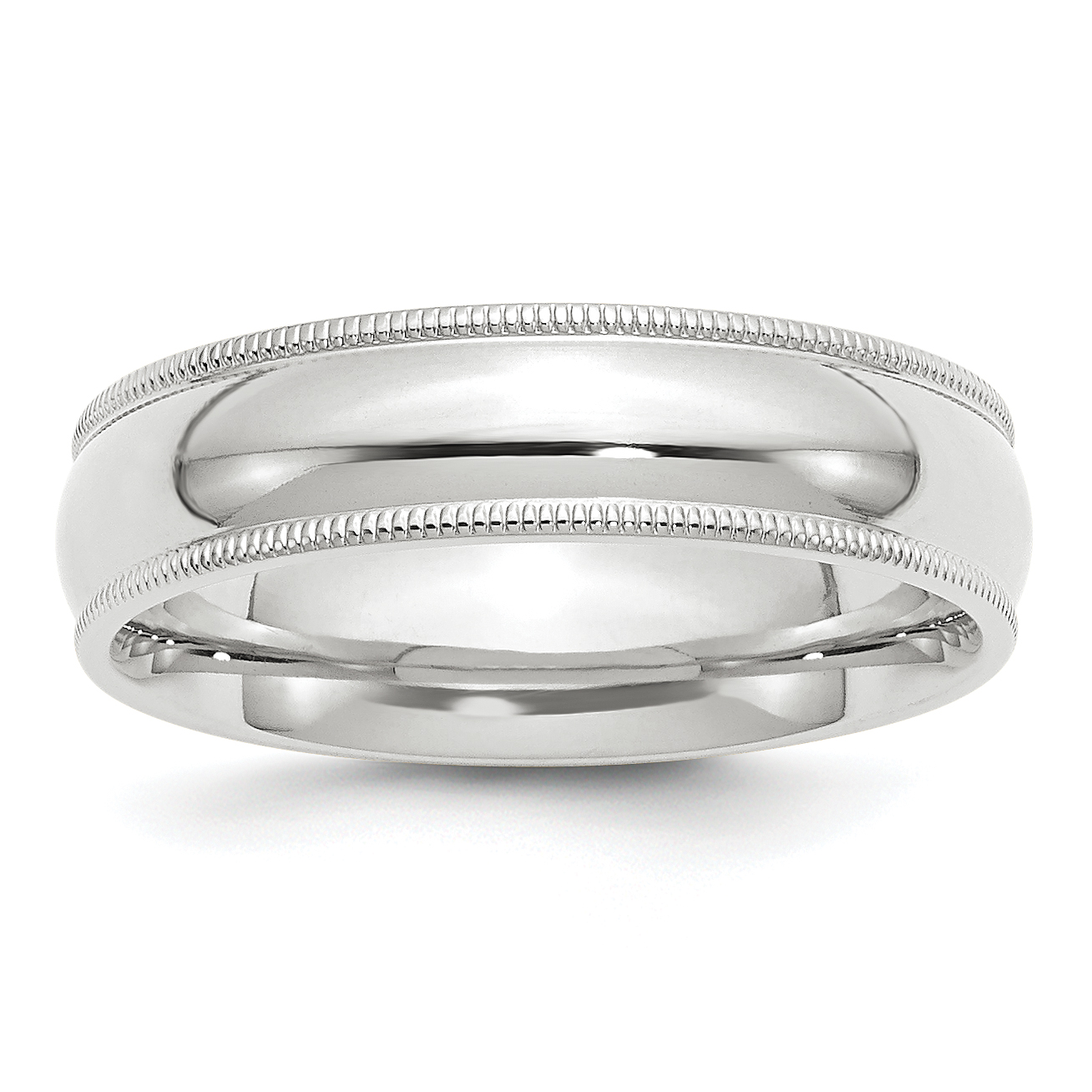 14k White Gold 6mm Milgrain Half Round Comfort Fit Wedding Band Size 10 (WMC060-10)
