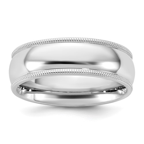 14K 6.5mm White Gold Milgrain Comfort Fit Band, Size 5