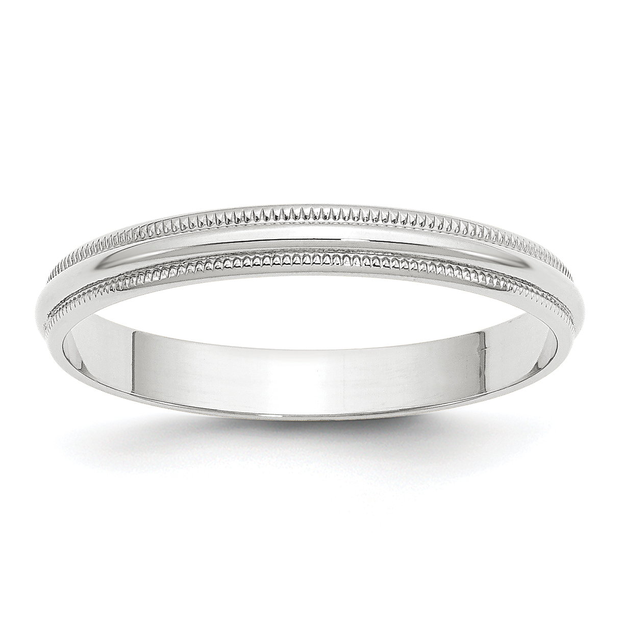 10k White Gold 3mm Lightweight Milgrain Half Round Wedding Band Size 10.5 (1WML030-10.5)
