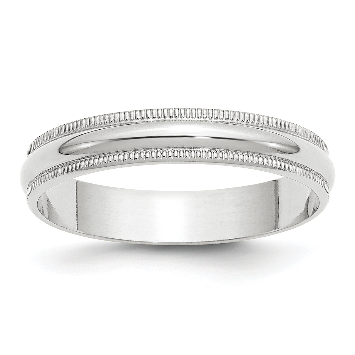 10k White Gold 4mm Lightweight Milgrain Half Round Wedding Band Size 10.5 (1WML040-10.5)