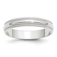 10K White Gold 4mm Lightweight Milgrain Half Round Wedding Band view 1