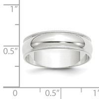 14K White Gold 6mm Lightweight Milgrain Half Round Wedding Band view 4