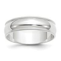 14K White Gold 6mm Lightweight Milgrain Half Round Wedding Band view 1